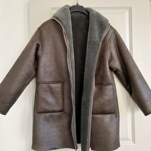 Brand new never worn Mango Leather/faux fur reversible coat!